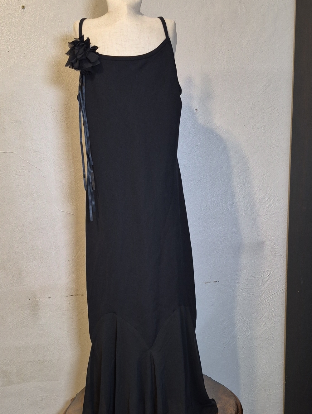 Evan Picone Black Maxi Dress with Floral Shoulder Accent